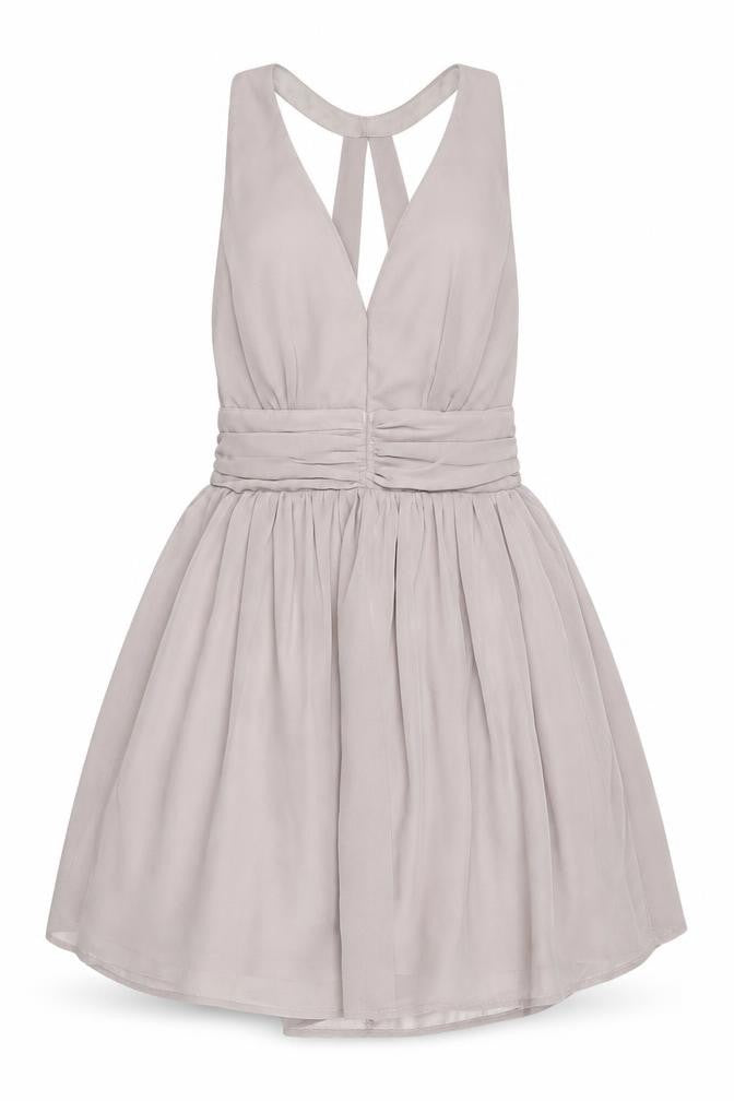 Glamorous Women's Beige Party Dress - S, Sleeveless V-Neck