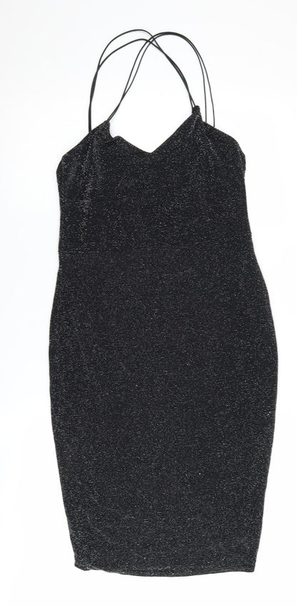 Lipsy Women's Black Bodycon Dress UK 12 Party Sparkle