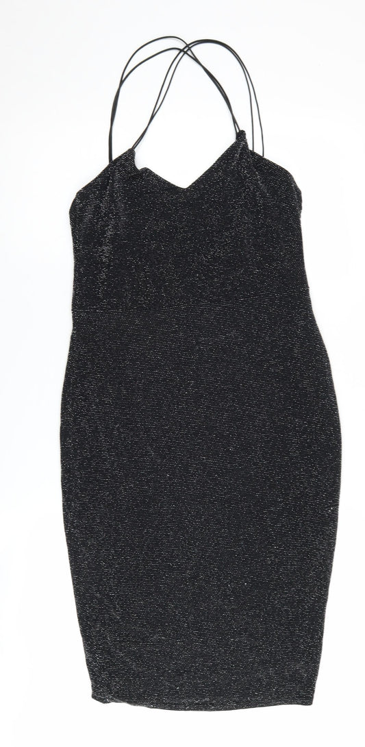 Lipsy Women's Black Bodycon Dress UK 12 Party Sparkle