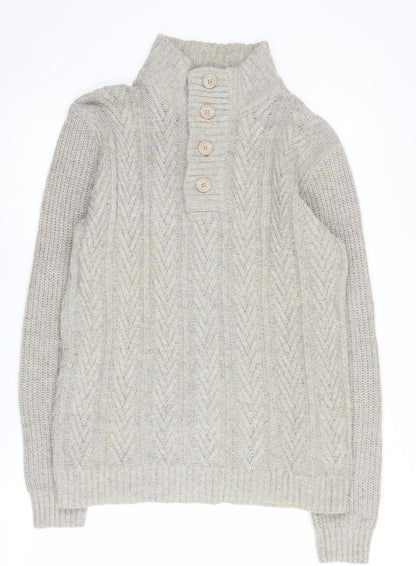 Trait Men's Beige Cable-Knit Henley Jumper Size M