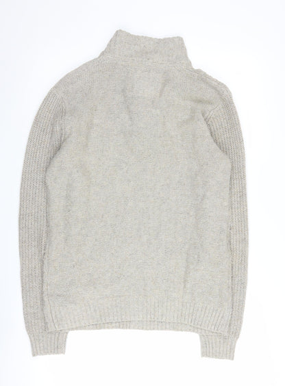 Trait Men's Beige Cable-Knit Henley Jumper Size M