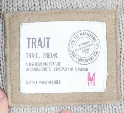 Trait Men's Beige Cable-Knit Henley Jumper Size M