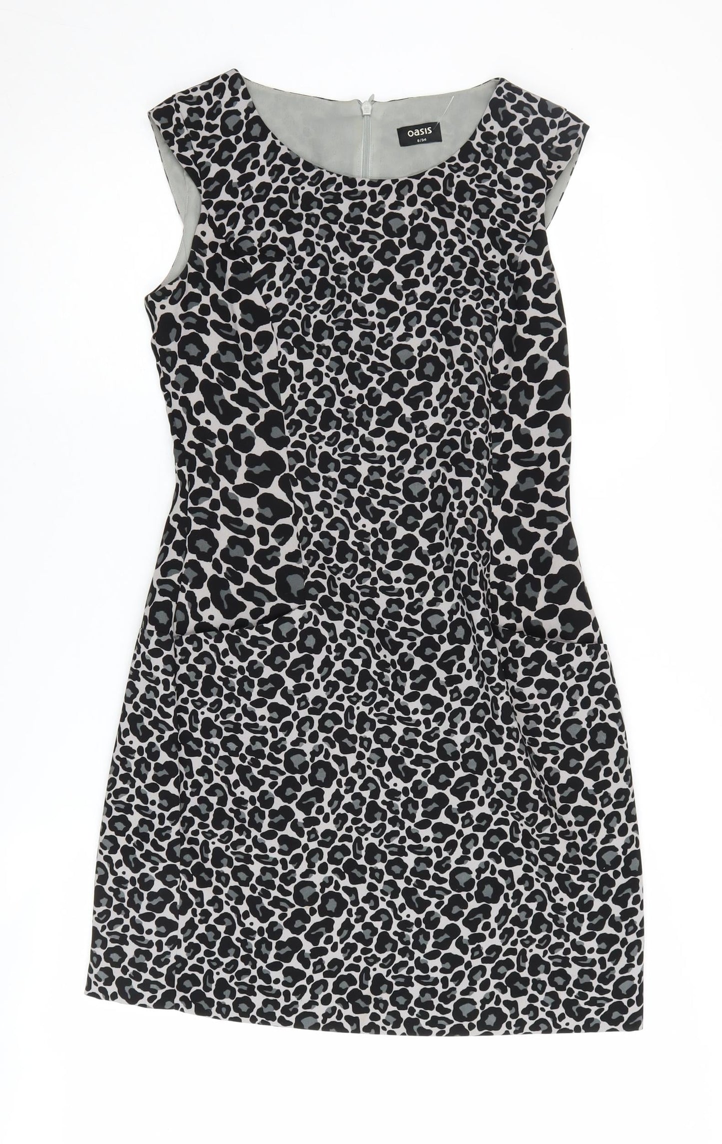 Oasis Women's Black Animal Print Shift Dress - Size 8