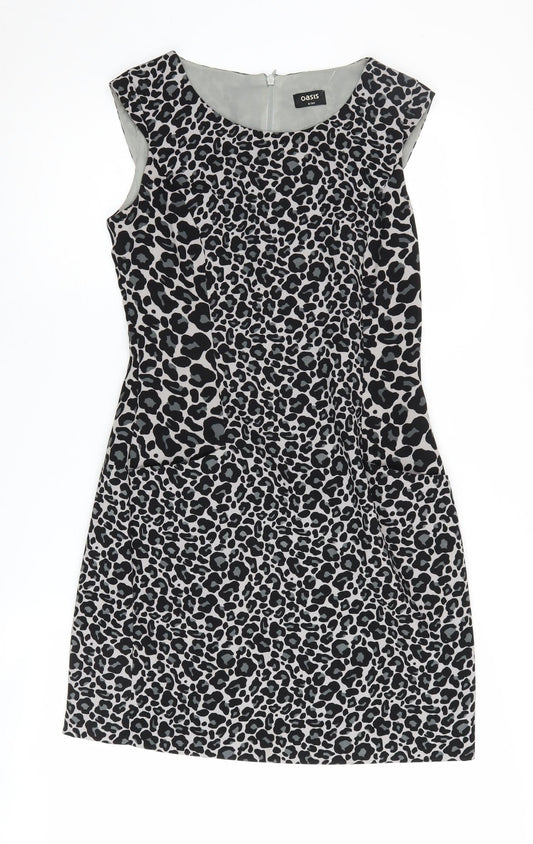 Oasis Women's Black Animal Print Shift Dress - Size 8