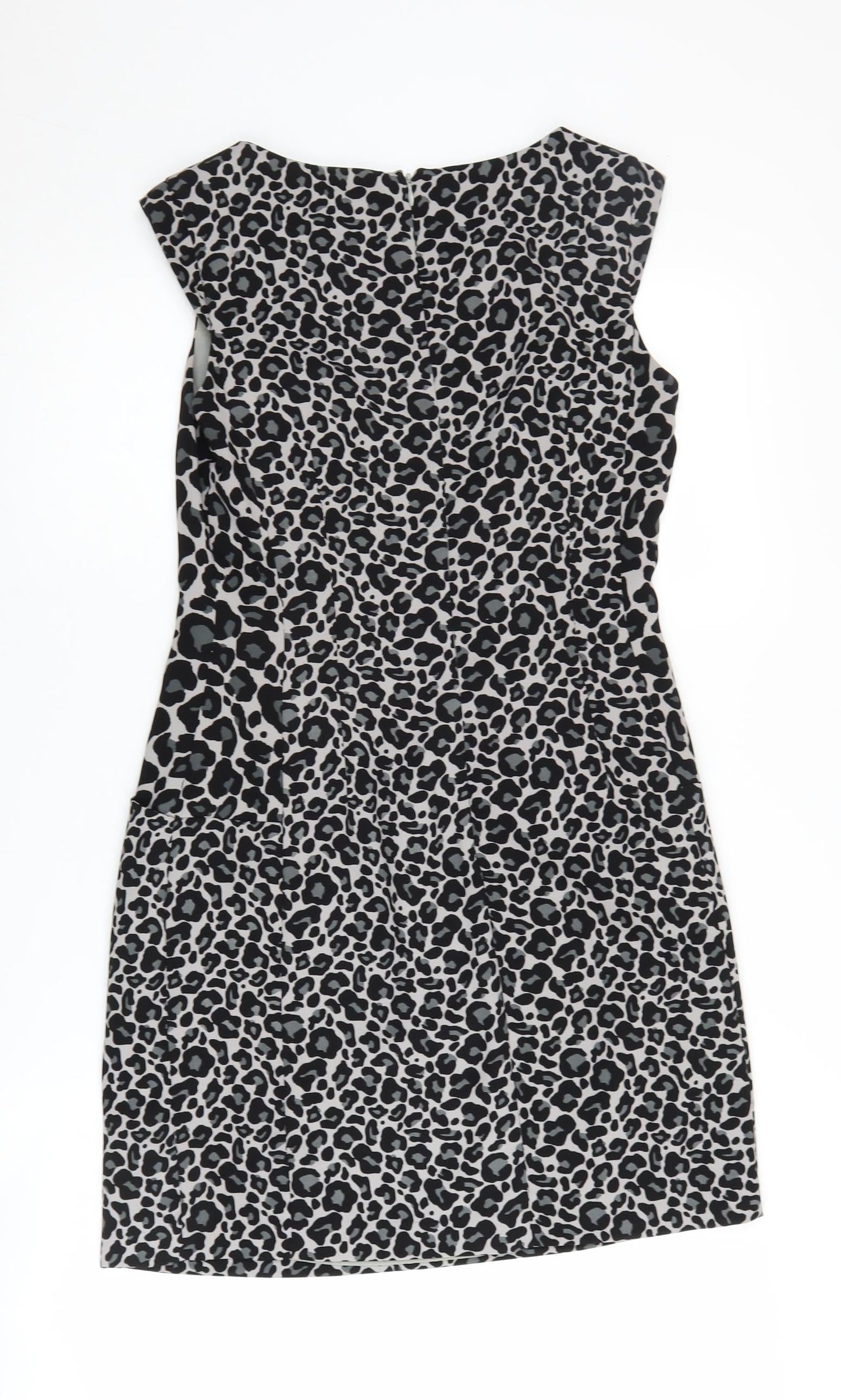 Oasis Women's Black Animal Print Shift Dress - Size 8