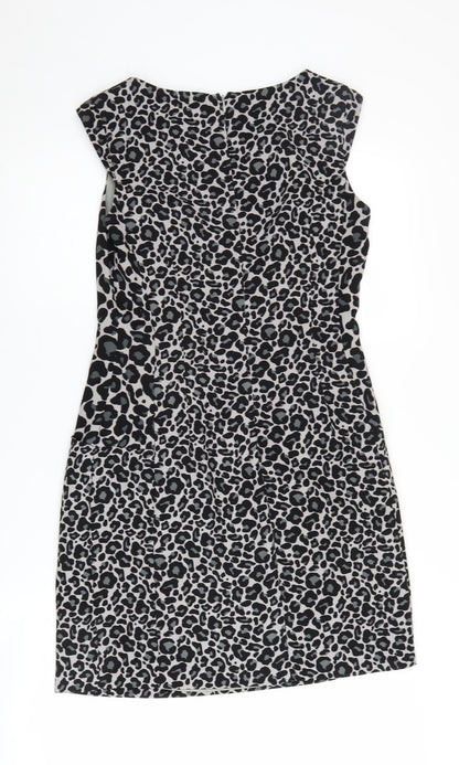 Oasis Women's Black Animal Print Shift Dress - Size 8