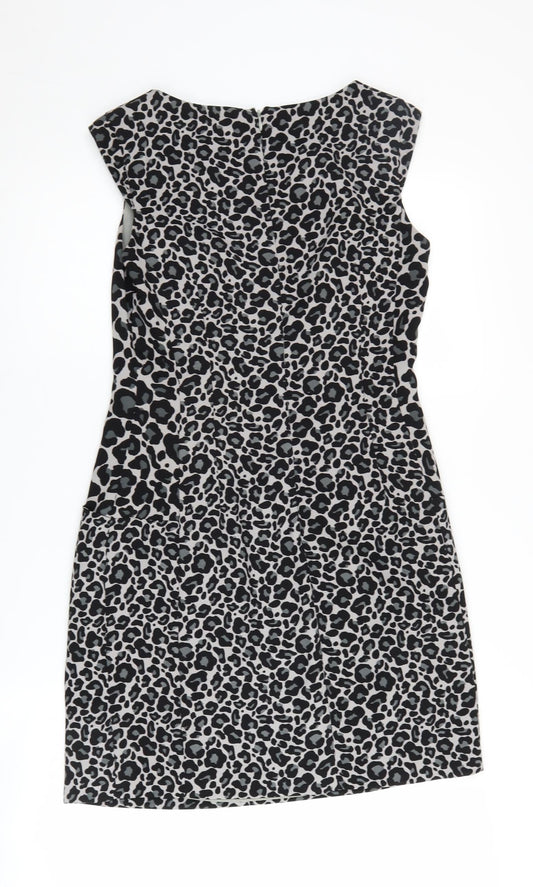 Oasis Women's Black Animal Print Shift Dress - Size 8