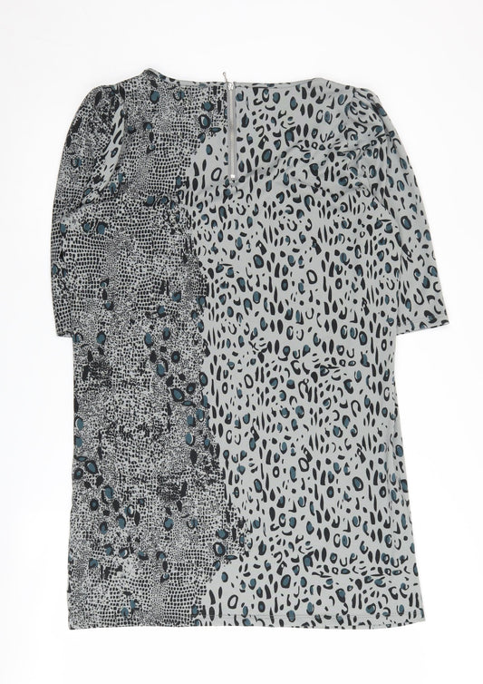 La Redoute Women Grey Animal Print Shift Dress Size 16