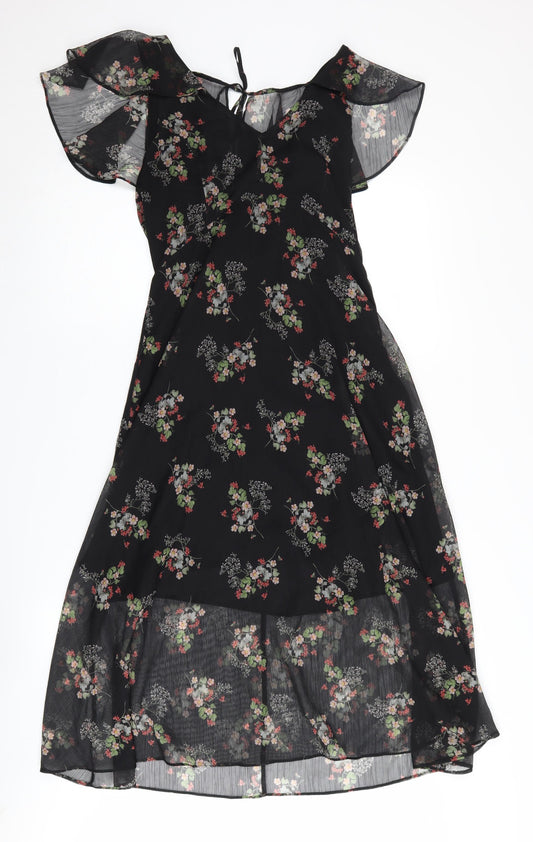 River Island Women’s Black Floral Midi Dress Size 8
