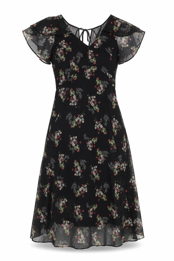 River Island Women’s Black Floral Midi Dress Size 8