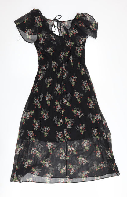 River Island Women’s Black Floral Midi Dress Size 8