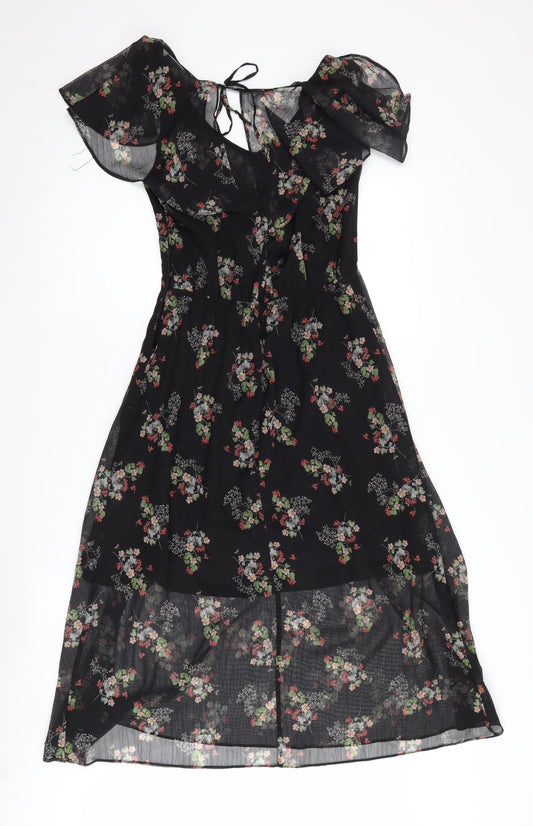 River Island Women’s Black Floral Midi Dress Size 8