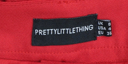 Womens UK Size 8 PRETTYLITTLETHING Regular Fit Casual Red Trousers