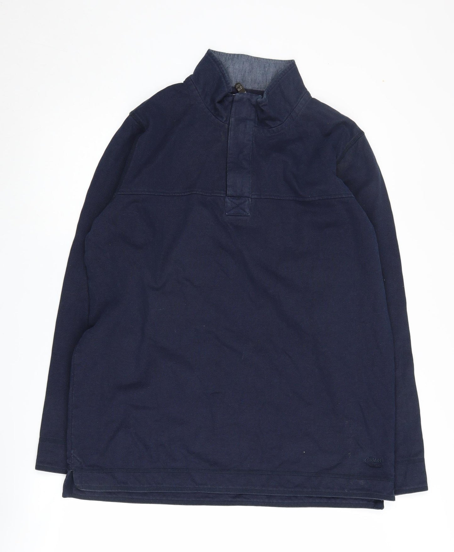 Mens UK Size M Cotton Traders Blue Henley Sweatshirt