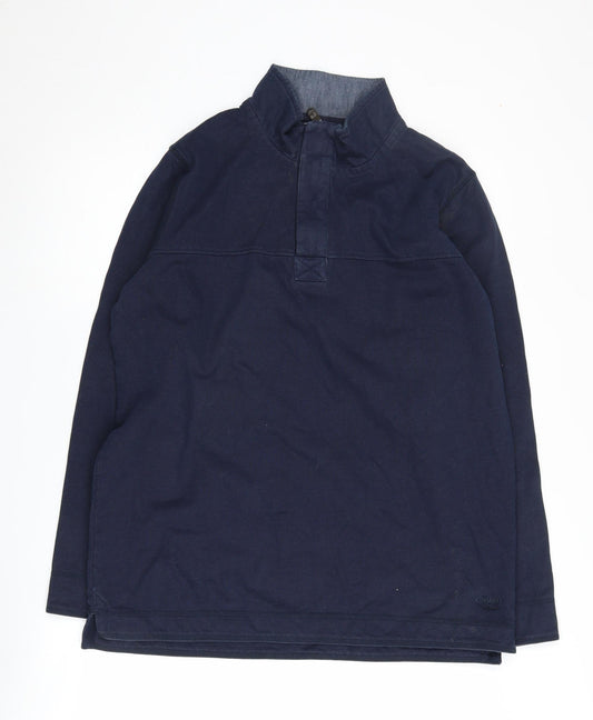 Mens UK Size M Cotton Traders Blue Henley Sweatshirt