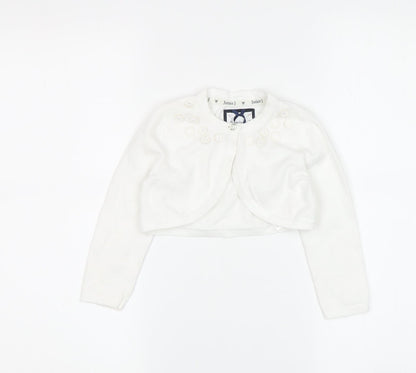 Junior J Girls White Shrug 2-3 Years, Cotton Blend with Bow Accents