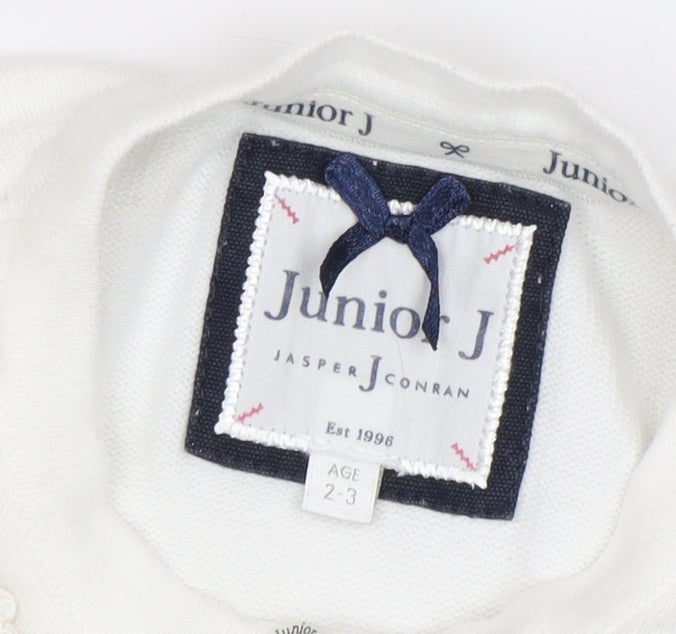Junior J Girls White Shrug 2-3 Years, Cotton Blend with Bow Accents
