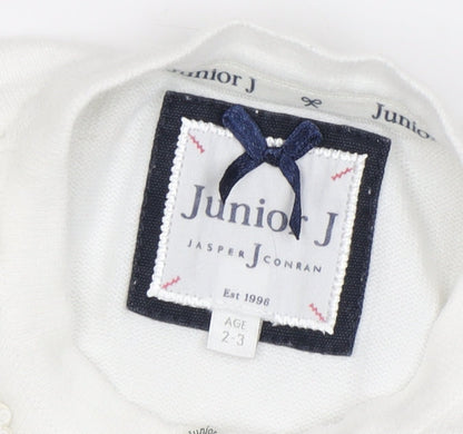Junior J Girls White Shrug 2-3 Years, Cotton Blend with Bow Accents