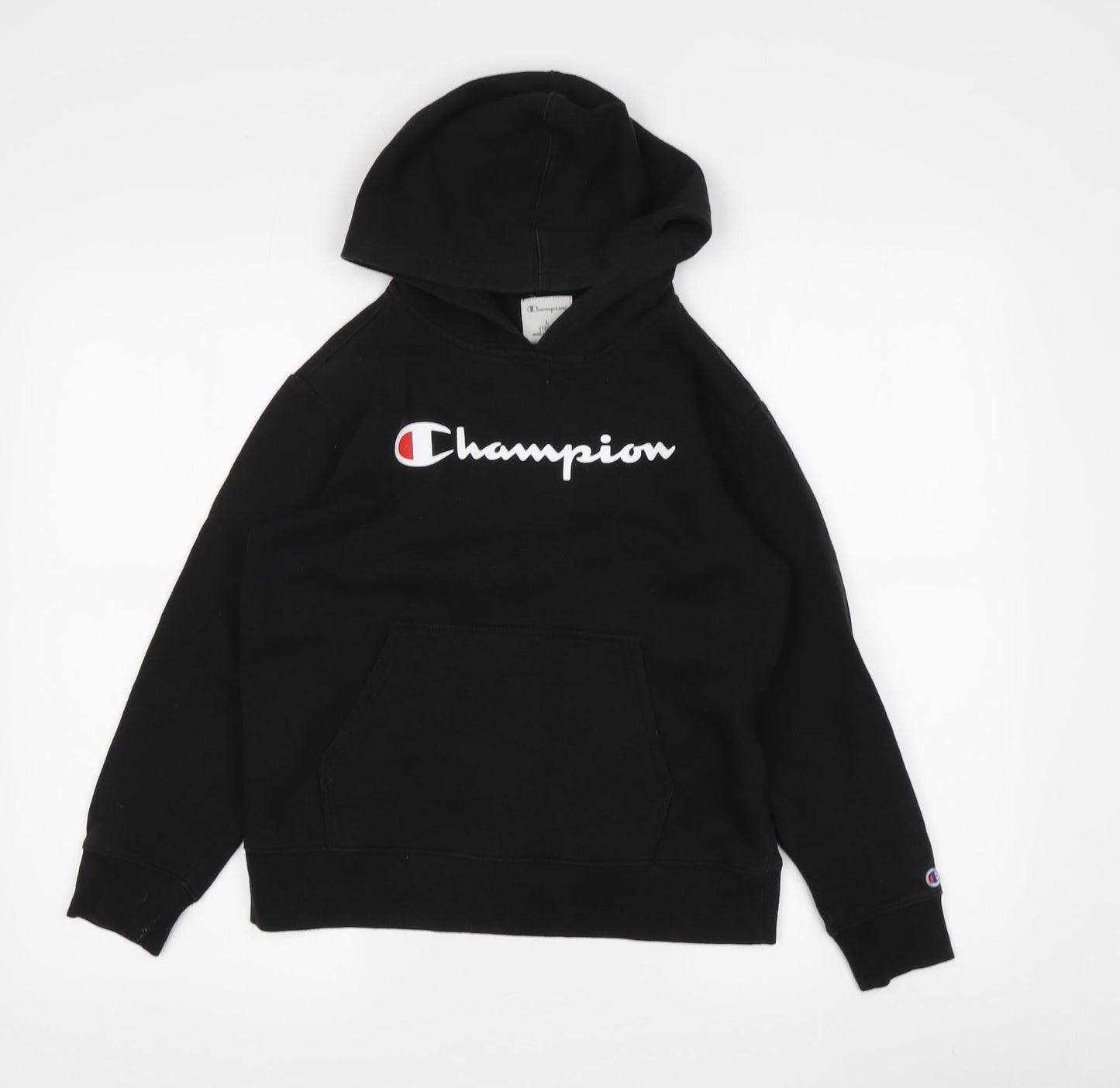 Champion Boys Black Hoodie L Pullover Logo Lightweight