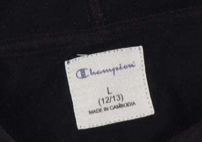 Champion Boys Black Hoodie L Pullover Logo Lightweight