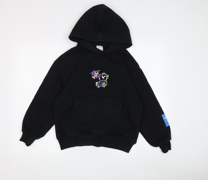 Zara Boys Black Graphic Print Pullover Hoodie Size 10