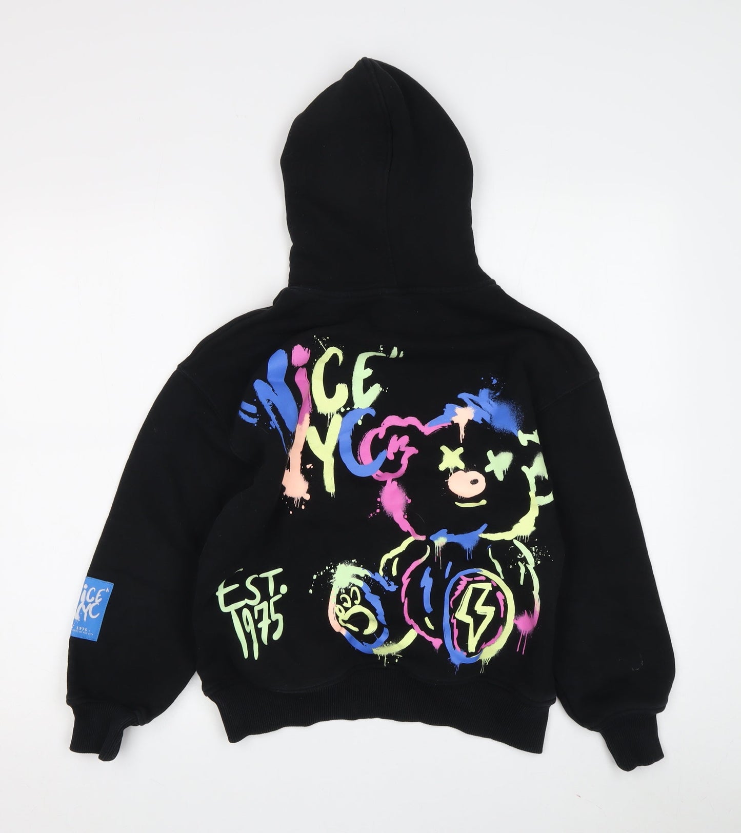 Zara Boys Black Graphic Print Pullover Hoodie Size 10
