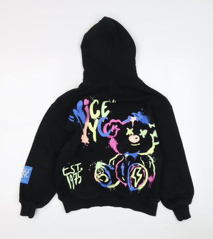 Zara Boys Black Graphic Print Pullover Hoodie Size 10