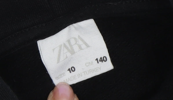 Zara Boys Black Graphic Print Pullover Hoodie Size 10