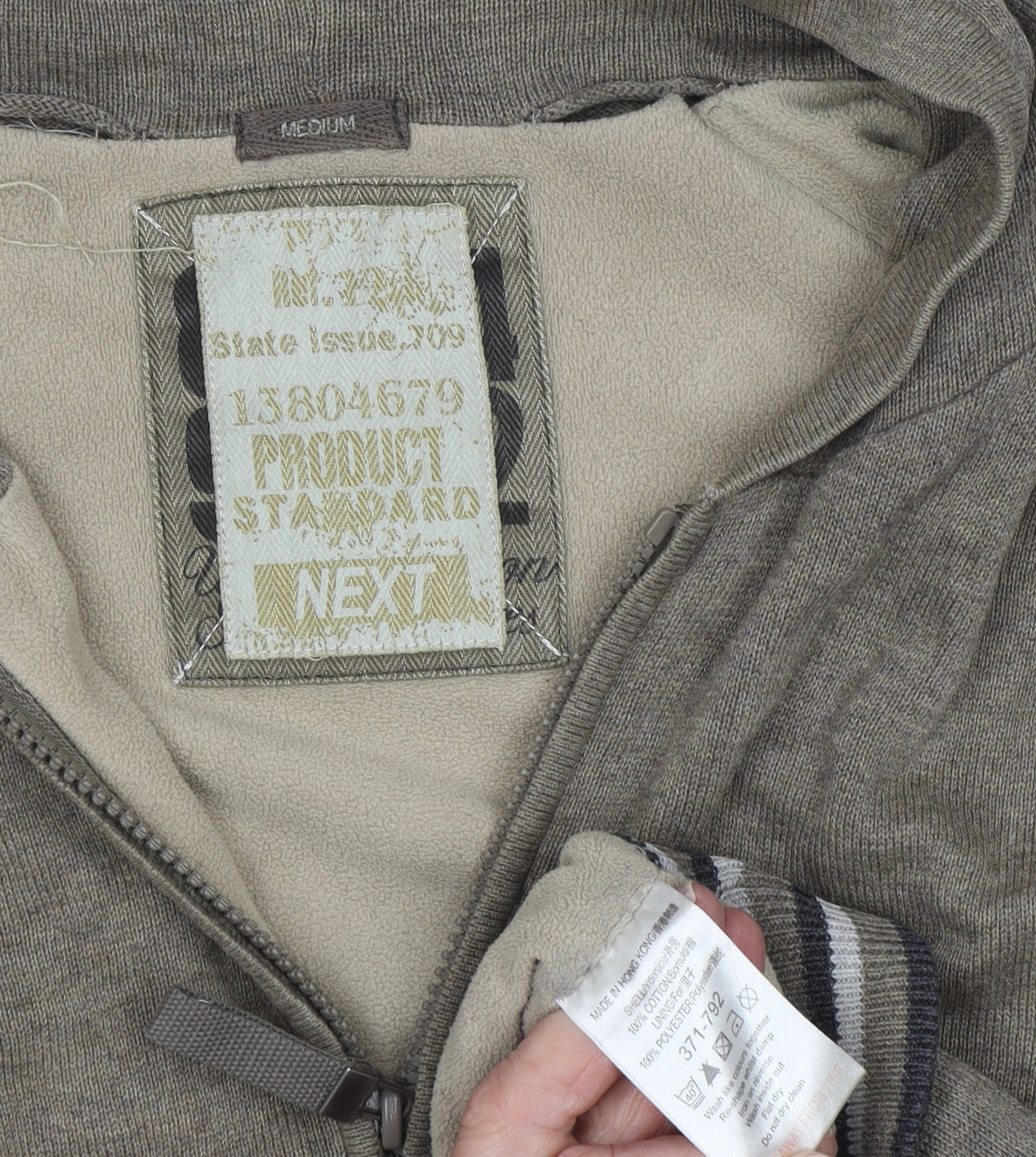 Mens UK Size M NEXT Brown Full Zip Hoodie