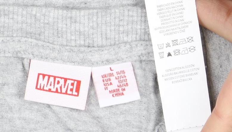 Unisex Adults UK Size L Marvel Grey Jersey T-Shirt