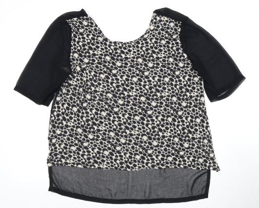 French Connection Women's XL Black Animal Print Blouse