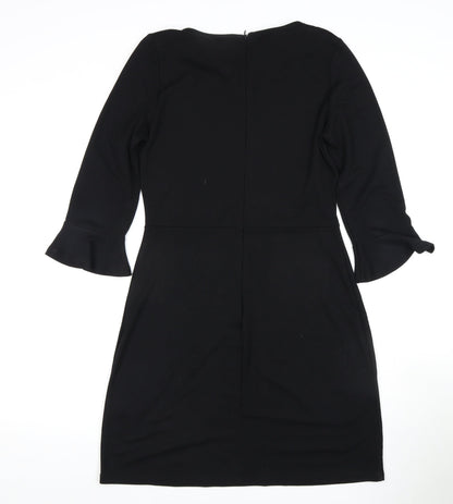 Oasis Women's Black Dress M, 3/4 Sleeve, Round Neck