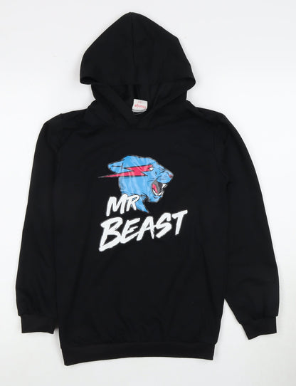 Foanja Boys Black Pullover Hoodie, 12-13 Years, Graphic Print