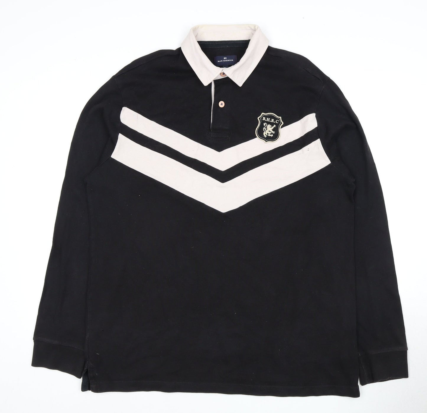 Marks and Spencer Men's Black Long Sleeve Polo Shirt L