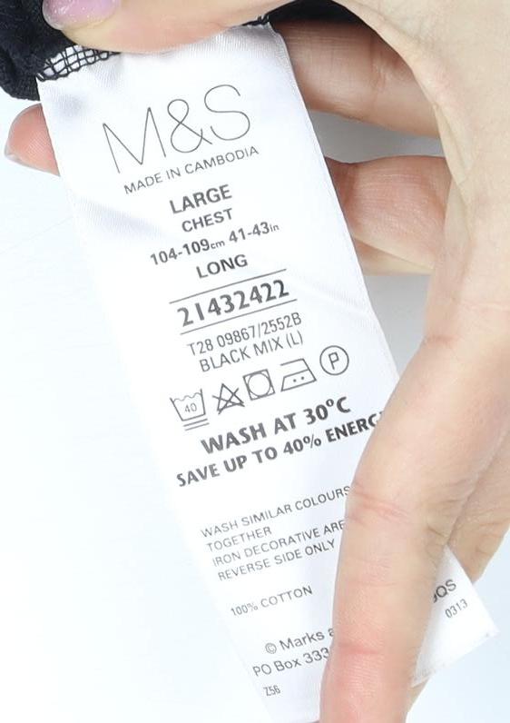 Marks and Spencer Men's Black Long Sleeve Polo Shirt L