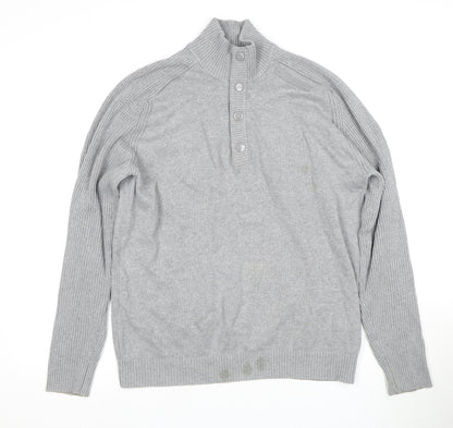 URBAN DISTRICT Men's Grey Henley Jumper Size L