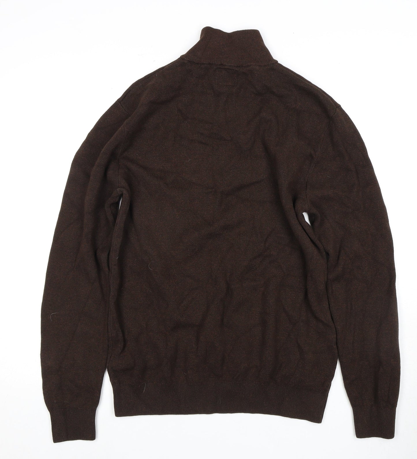 Next Men's Brown Pullover M Cotton High Neck Jumper