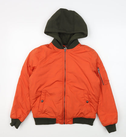 Zara Boys Orange Bomber Jacket, Hooded, Size 10