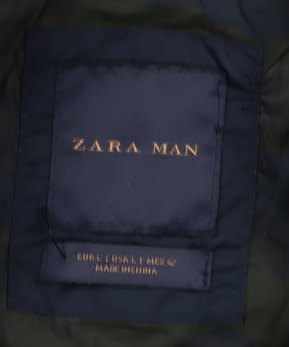 Zara Quilted Men's Blue Jacket, L, Mid-Length, Casual