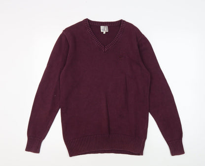 Firetrap Men's Red V-Neck Cotton Pullover Jumper S