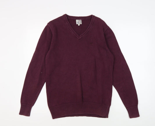 Firetrap Men's Red V-Neck Cotton Pullover Jumper S