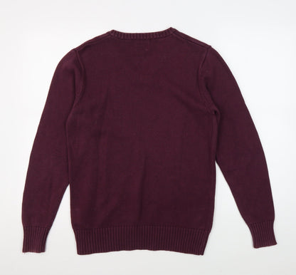 Firetrap Men's Red V-Neck Cotton Pullover Jumper S