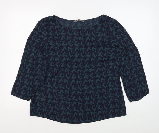 Laura Ashley Women's Blue Camouflage Blouse Size 14