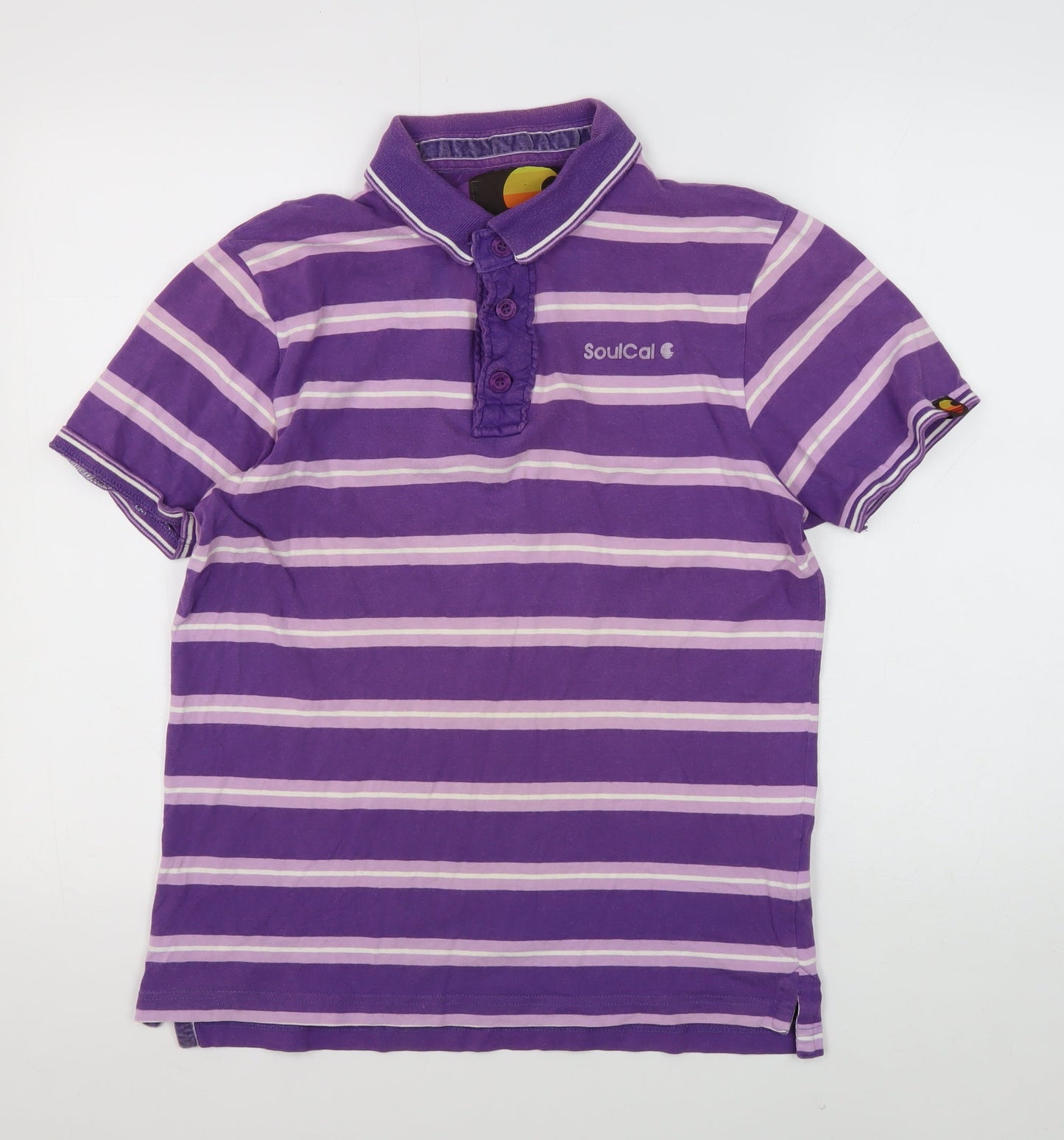 SoulCal Men's Purple Striped Polo, M, Casual Summer Top