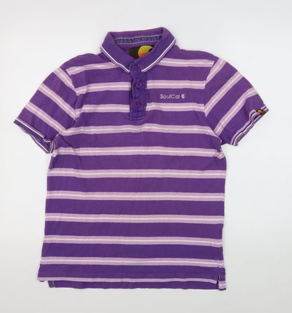 SoulCal Men's Purple Striped Polo, M, Casual Summer Top