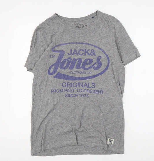 Jack & Jones Men's Grey Graphic Print T-Shirt, Size S