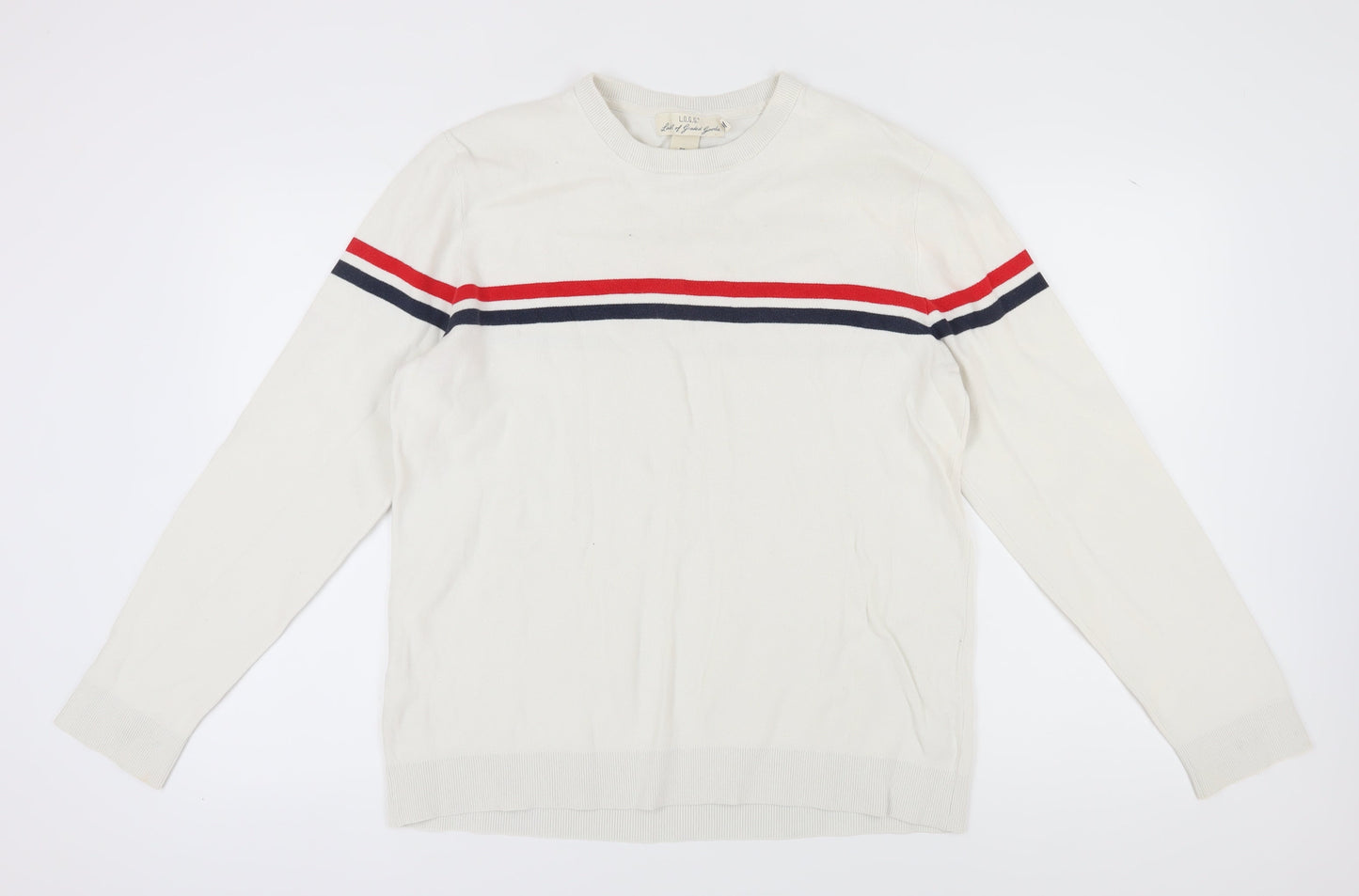 H&M Men's White Pullover Jumper, Size L, Cotton Crew Neck