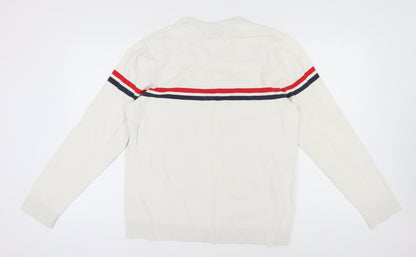 H&M Men's White Pullover Jumper, Size L, Cotton Crew Neck