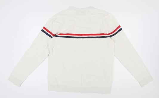 H&M Men's White Pullover Jumper, Size L, Cotton Crew Neck
