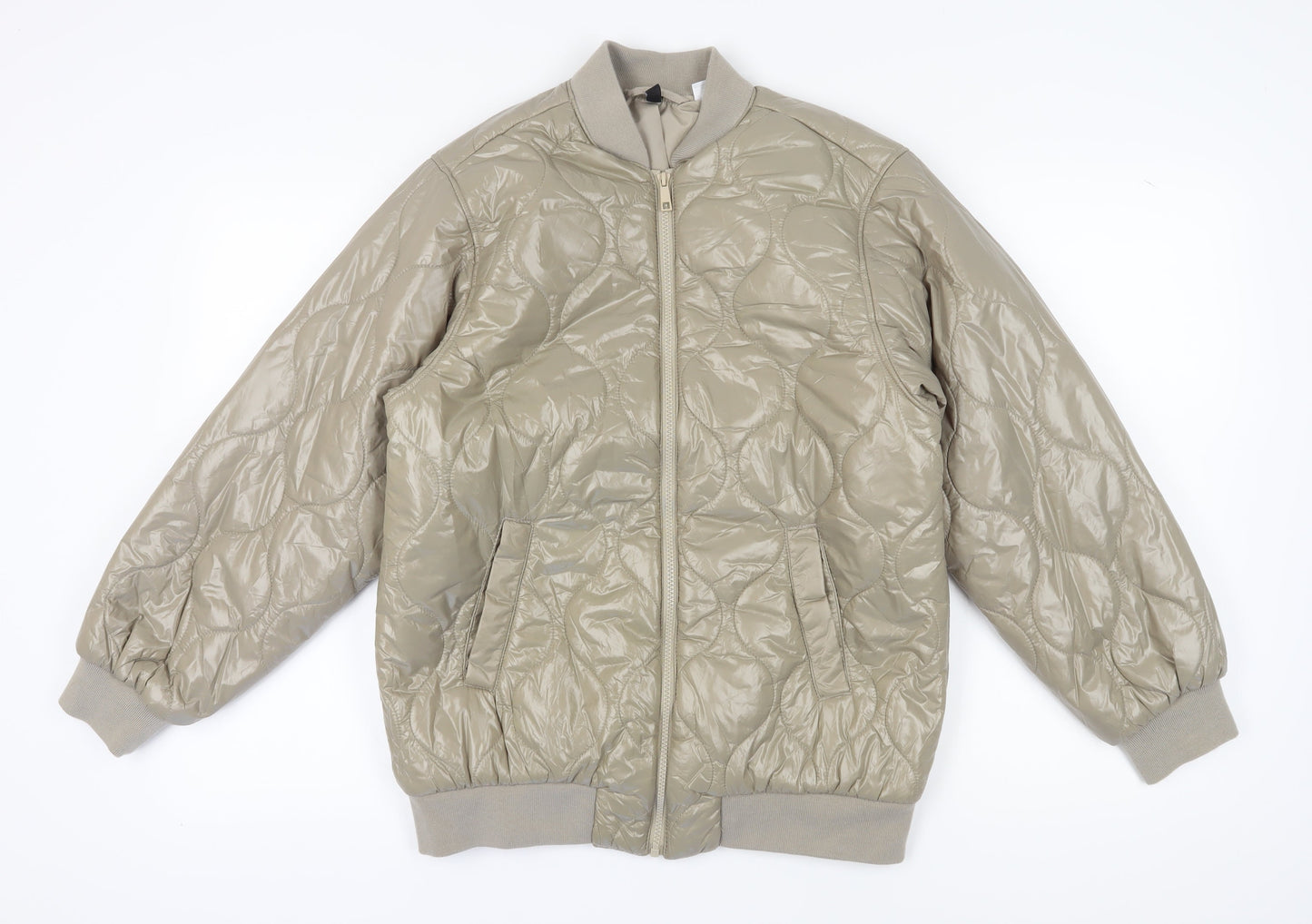 H&M Women's Beige Bomber Jacket XS - Quilted Zip Casual